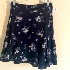 LOFT mini floral girly ruffle navy skirt